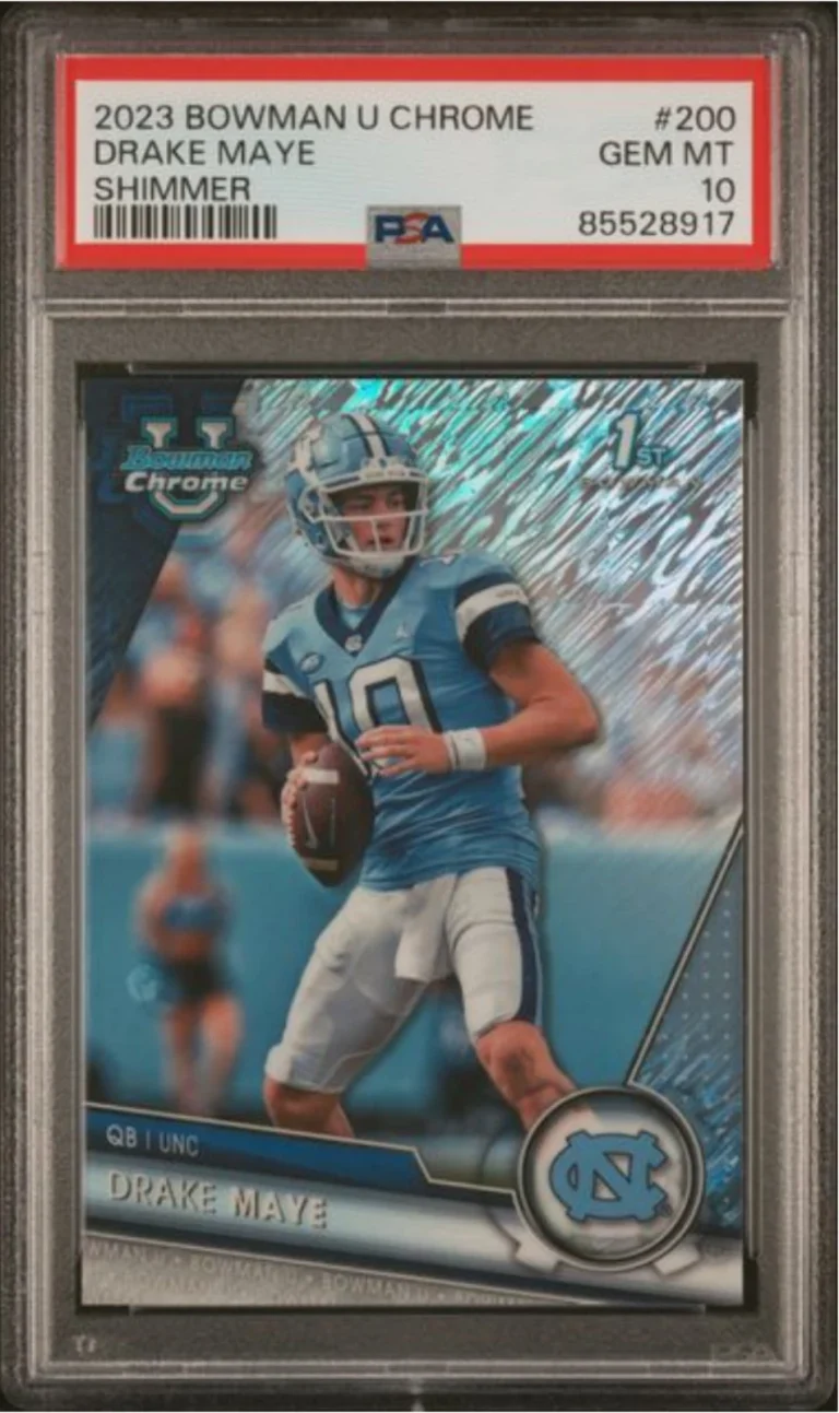 Graded 2023 Bowman U Chrome Drake Maye #200 Shimmer Rookie Football Card PSA 10