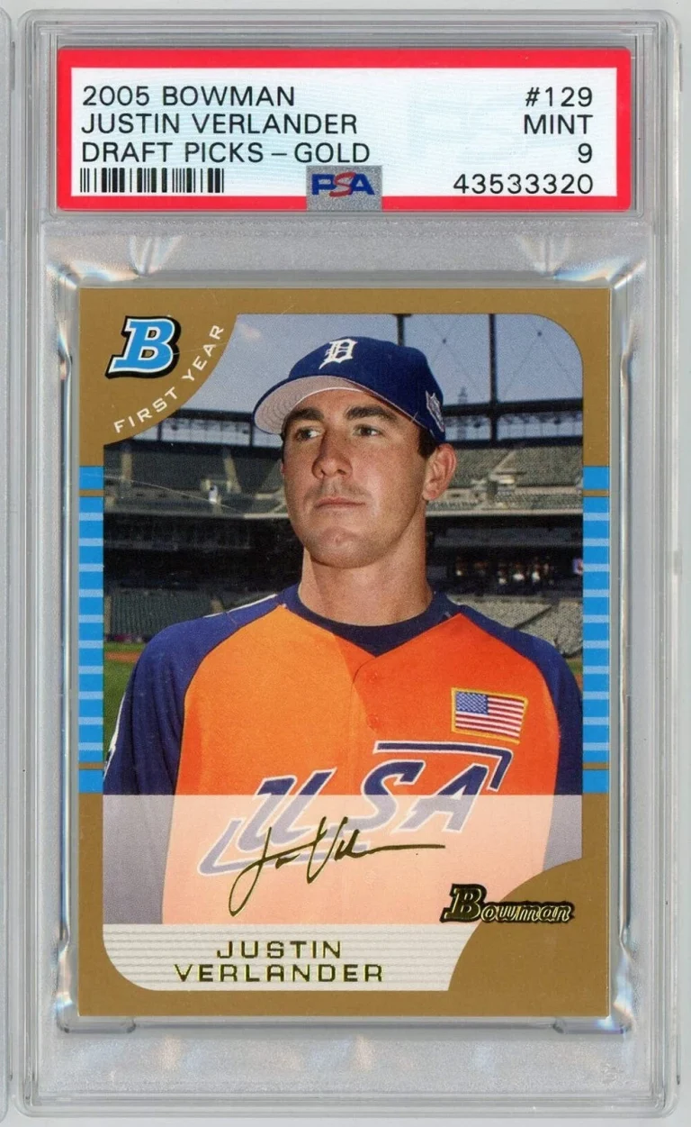 Graded 2005 Bowman Draft Picks Gold Justin Verlander #BDP129 Rookie Card PSA 9