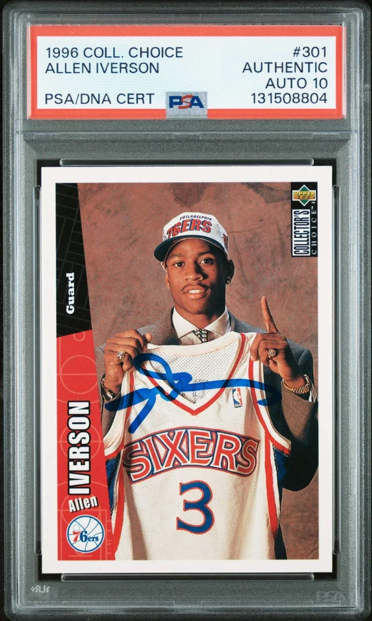Graded 1996 Collector's Choice Allen Iverson #301 Rookie Card PSA 10 Auto Grade