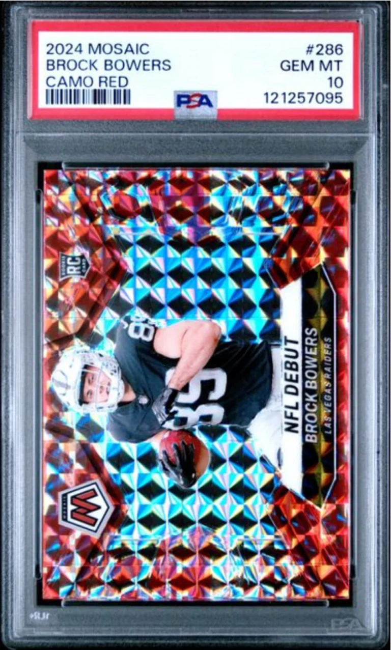 Graded 2024 Panini Mosaic Brock Bowers #286 Camo Red Rookie RC Card PSA 10 Mint