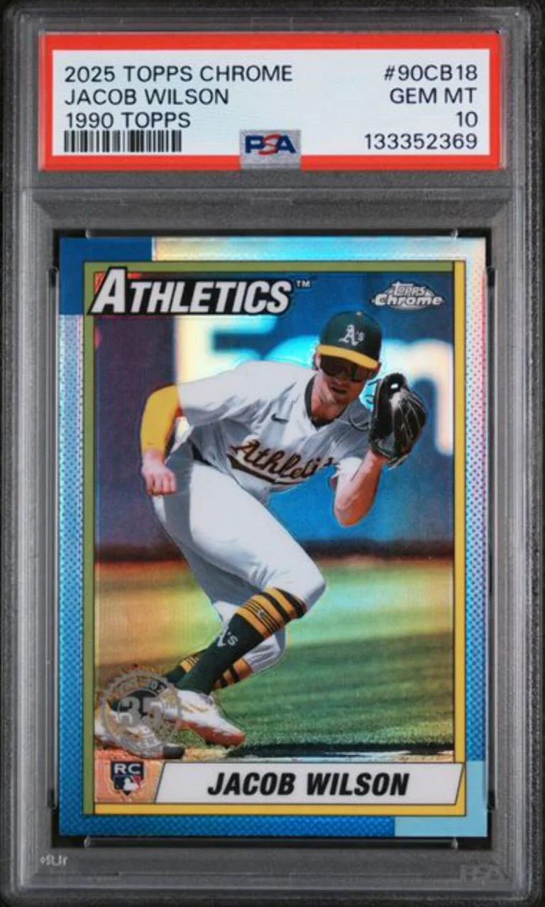 Graded 2025 Topps Chrome Jacob Wilson #90CB18 1990 Topps Rookie RC Card PSA 10