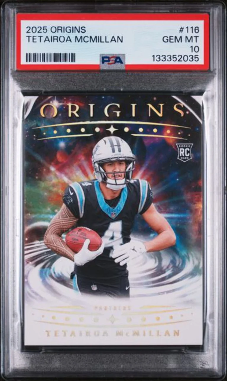 Graded 2025 Panini Origins Tetairoa McMillan #116 Rookie RC Football Card PSA 10