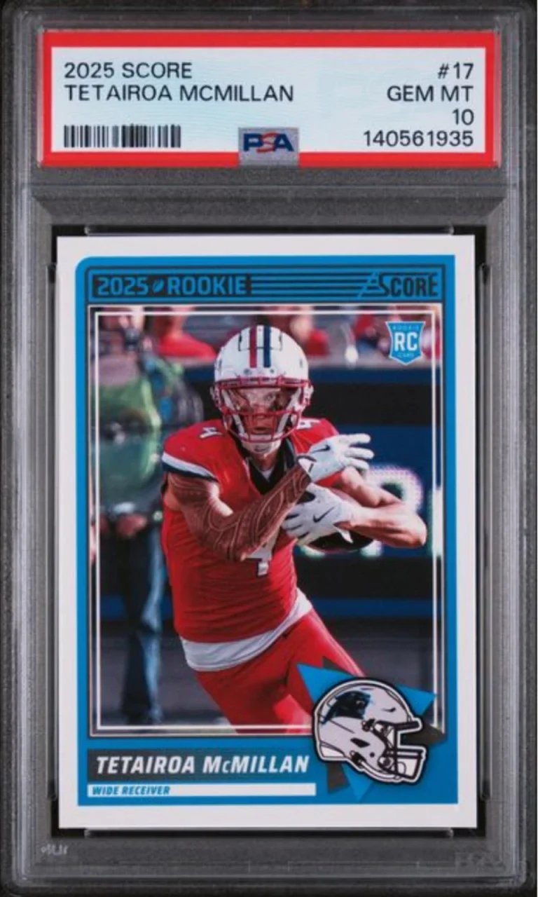 Graded 2025 Panini Score Tetairoa McMillan #17 Rookie RC Card PSA 10 Gem Mint