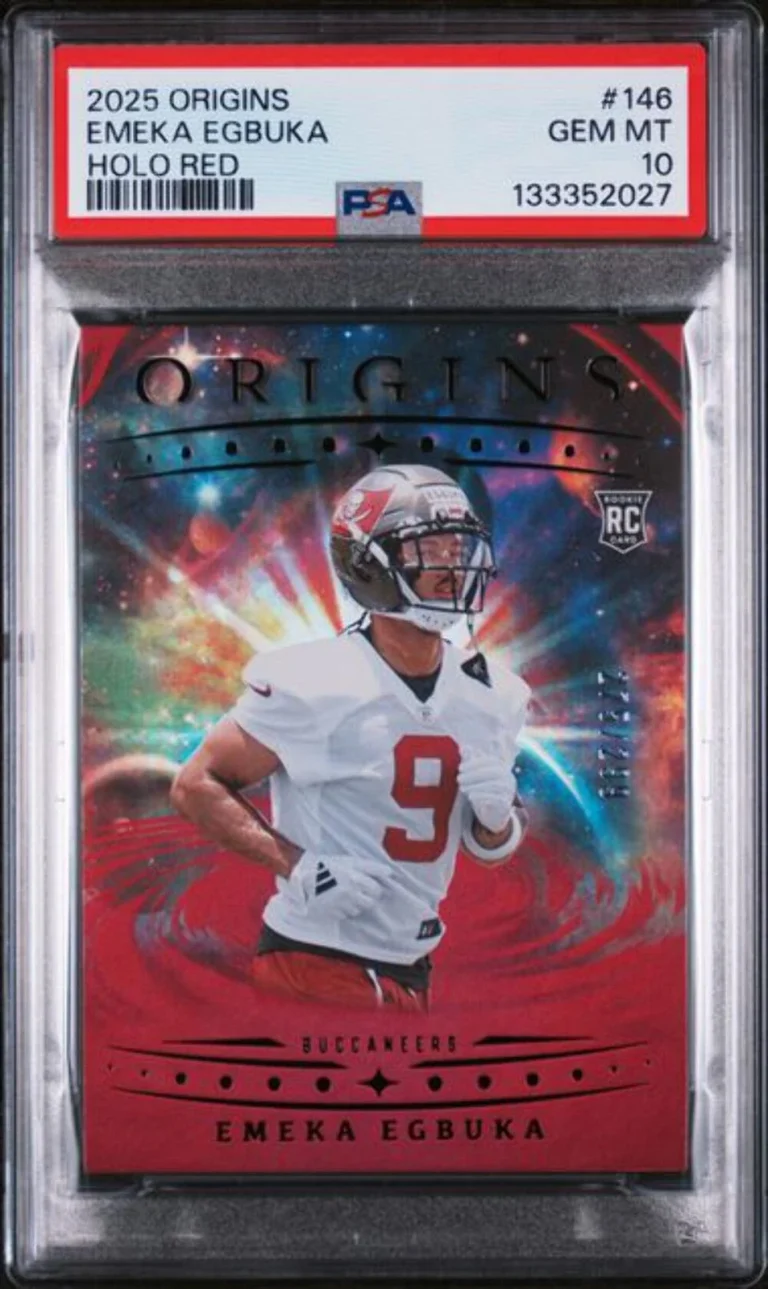Graded 2025 Panini Origins Emeka Egbuka #146 /299 Holo Red Rookie RC Card PSA 10
