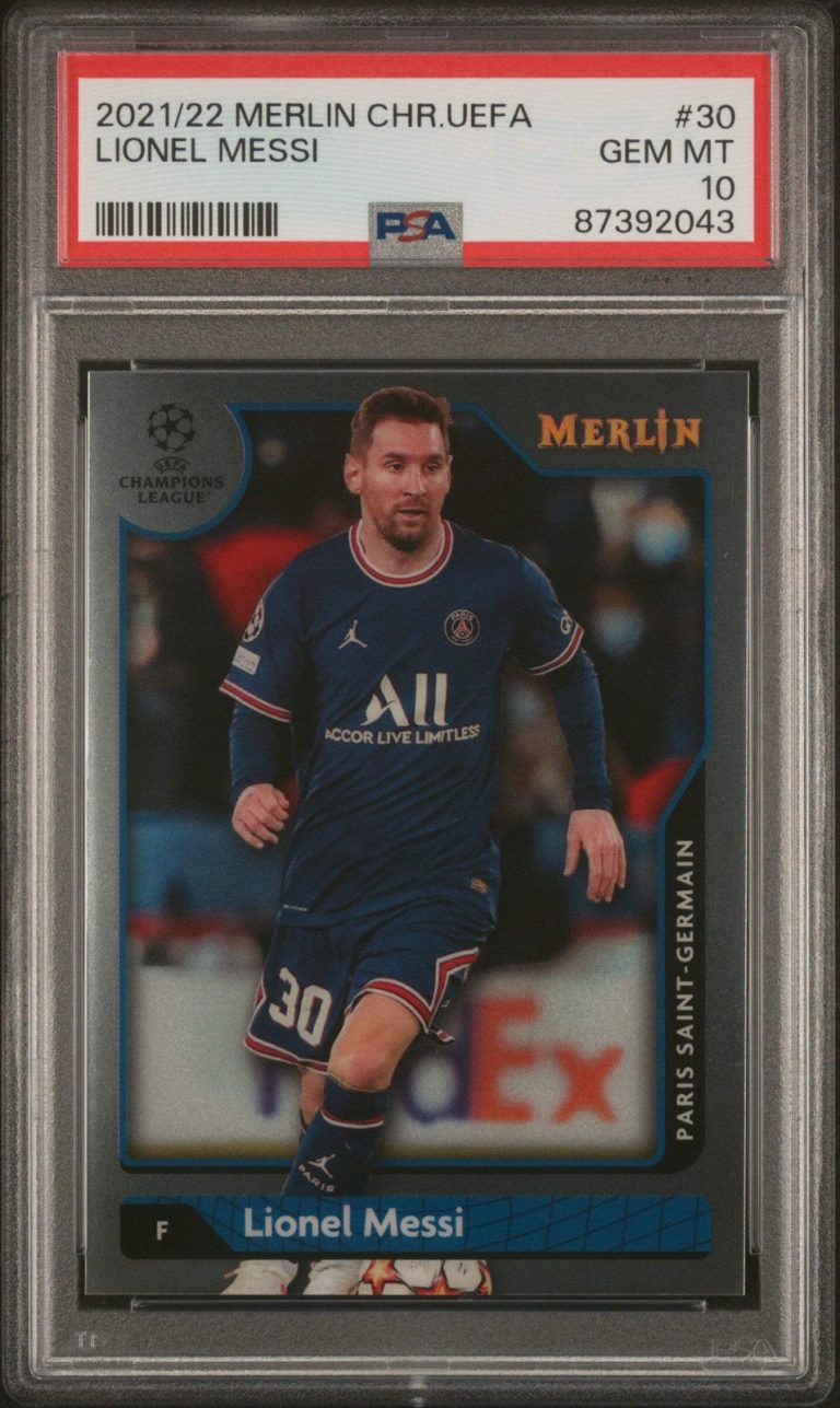 Graded 2021 Topps Merlin Chrome UCL Lionel Messi #30 UEFA Soccer Card PSA 10 Gem