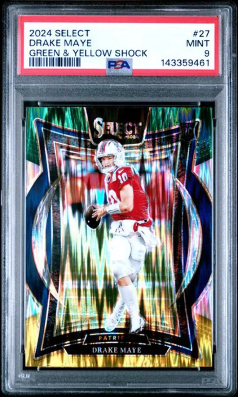 Graded 2024 Panini Select Drake Maye #27 Green Yellow Shock Rookie RC Card PSA 9