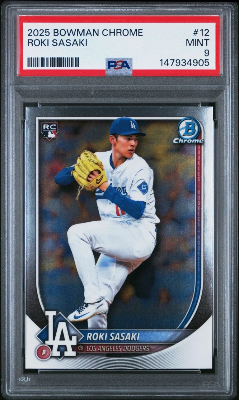 Graded 2025 Topps Bowman Chrome Roki Sasaki #12 Rookie RC Baseball Card PSA 9