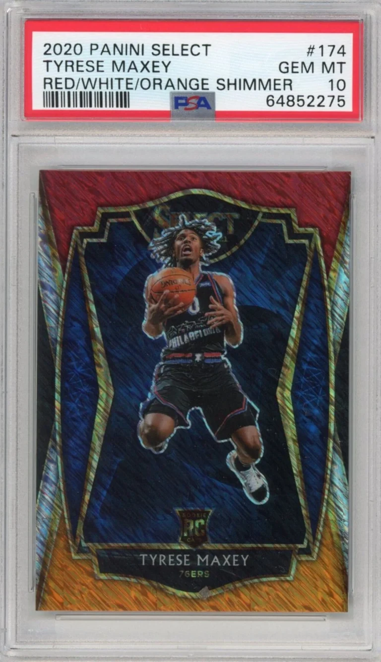 Graded 2020-21 Panini Select Tyrese Maxey #174 RWO Shimmer Rookie Card PSA 10