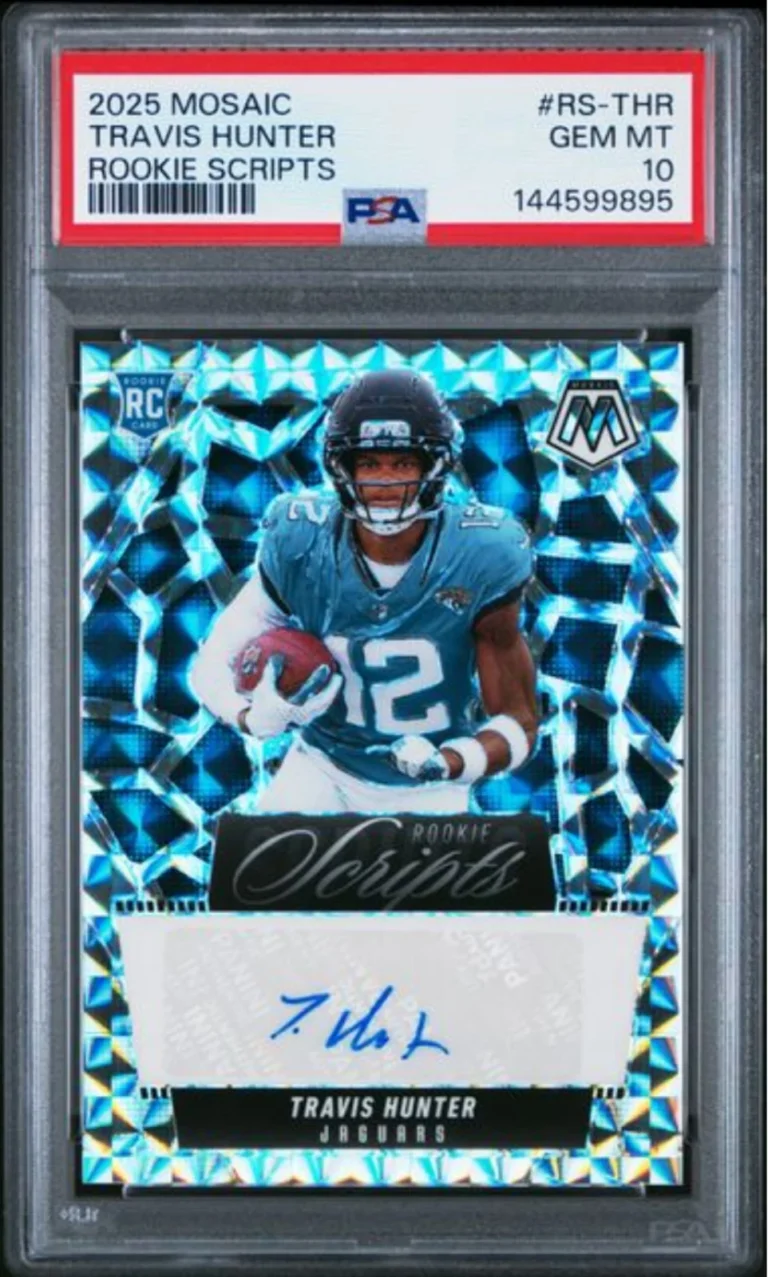 Graded 2025 Mosaic Travis Hunter #RS-THR Rookie Scripts RC Football Card PSA 10