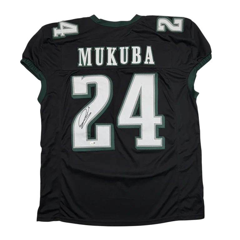 Autographed/Signed Andrew Mukuba Philadelphia Black Pro Cut Jersey JSA COA
