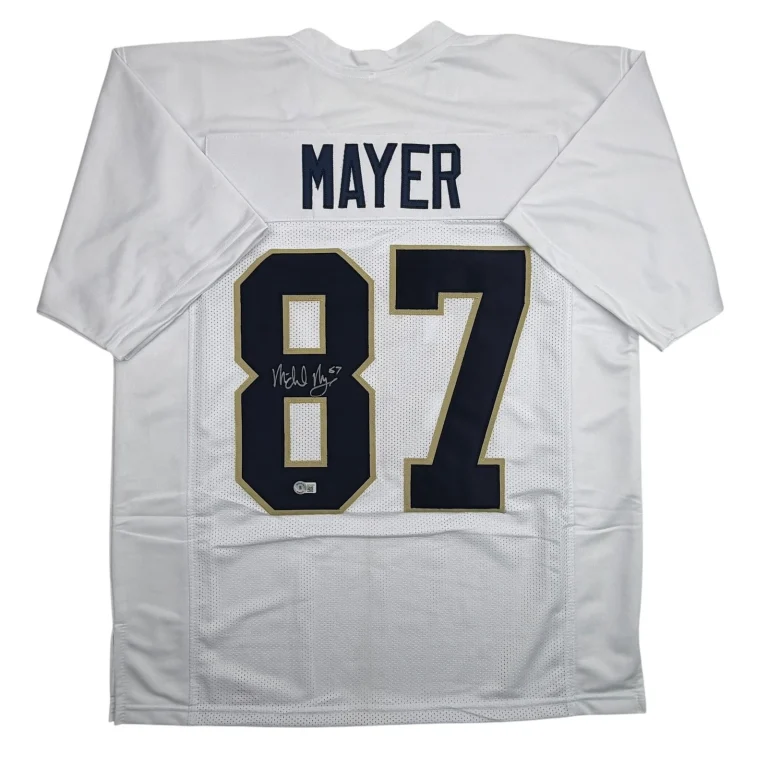 Autographed/Signed Michael Mayer Notre Dame White College Jersey Beckett BAS COA