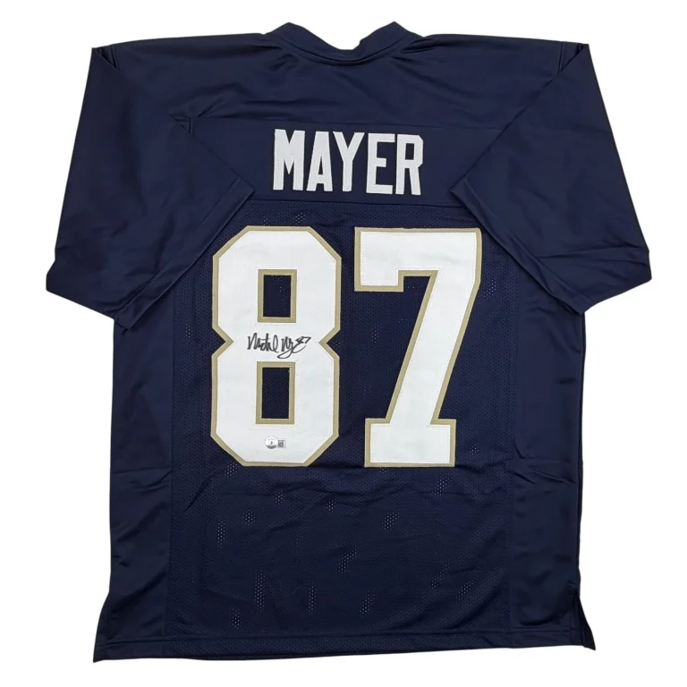 Autographed/Signed Michael Mayer Notre Dame Blue College Jersey Beckett BAS COA