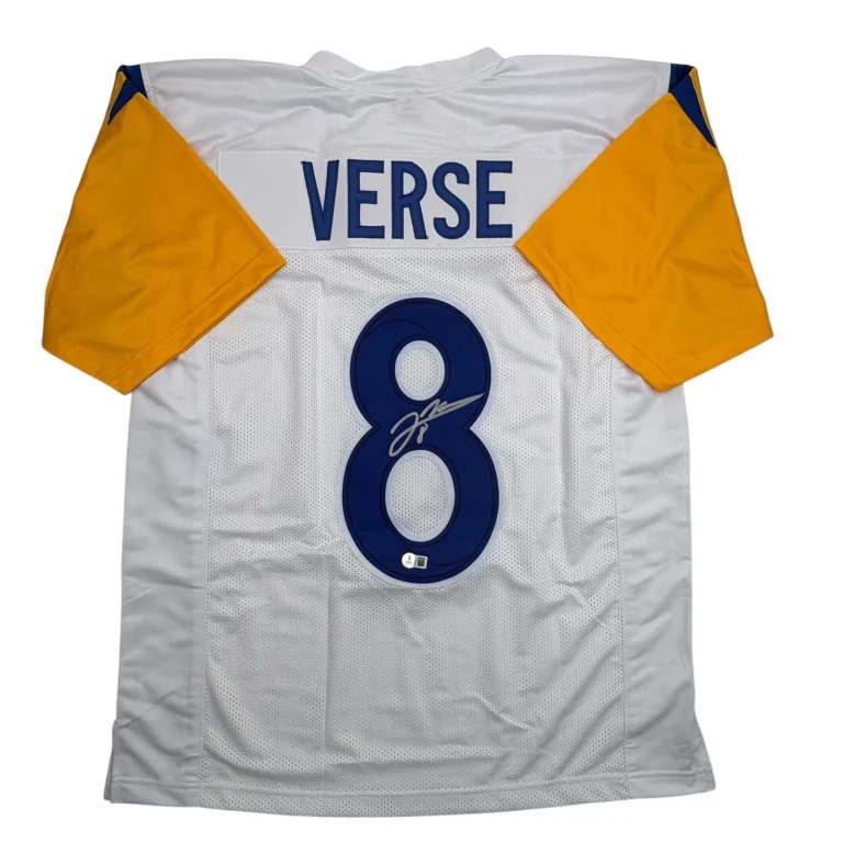 Autographed/Signed Jared Verse Los Angeles LA White Football Jersey Beckett COA