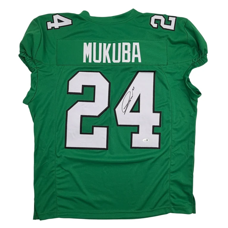 Autographed/Signed Andrew Mukuba Philadelphia Kelly Green Pro Cut Jersey JSA COA