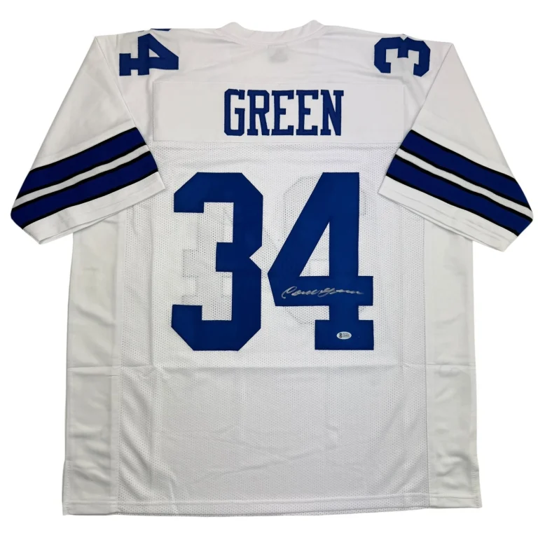 Autographed/Signed Cornell Green Dallas White Football Jersey Beckett BAS COA