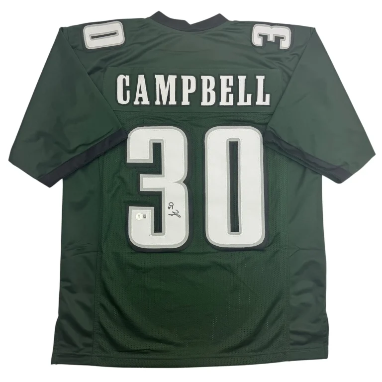 Autographed/Signed Jihaad Campbell Philadelphia Green Football Jersey BAS COA