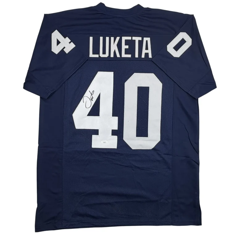 Autographed/Signed Jesse Luketa Penn State Blue College Football Jersey JSA COA