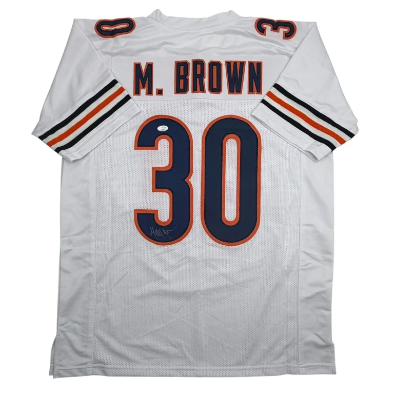 Autographed/Signed Mike Brown Chicago White Football Jersey JSA COA