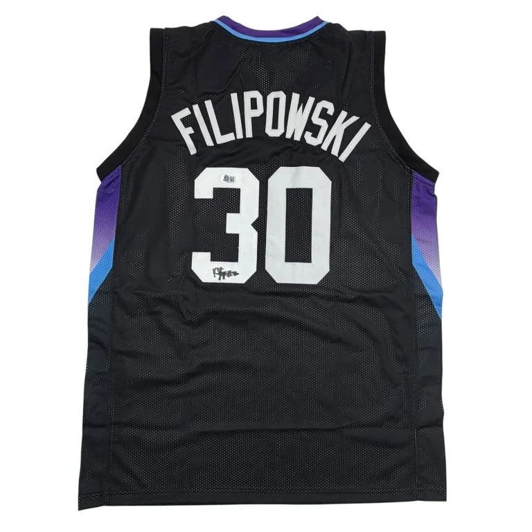 Autographed/Signed Kyle Filipowski Utah Black Basketball Jersey Beckett BAS COA