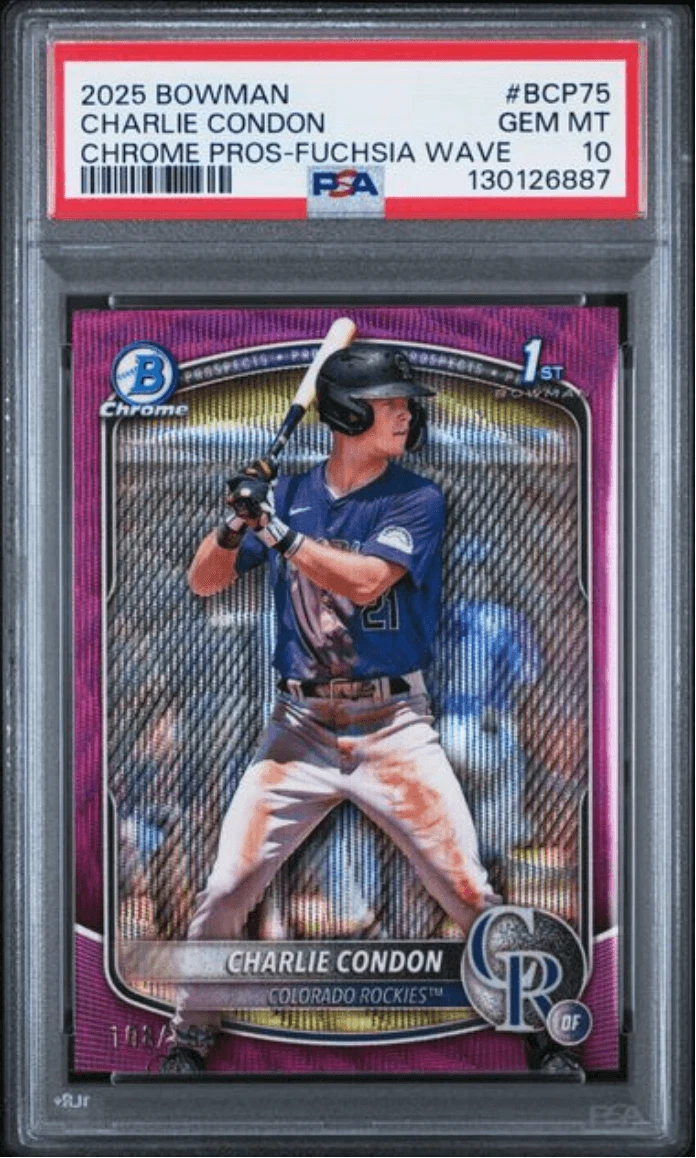 Graded 2025 Bowman Charlie Condon #BCP75 Fuchsia Wave /199 Rookie Card PSA 10