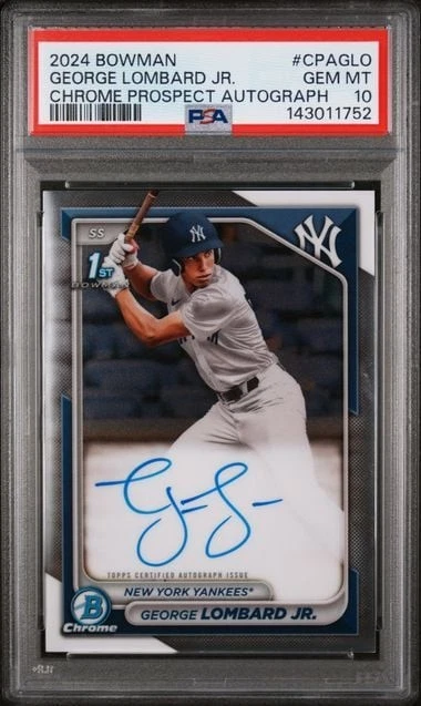 Graded 2024 Bowman George Lombard Jr CPAGLO Chrome Autograph 1st Bowman PSA 10