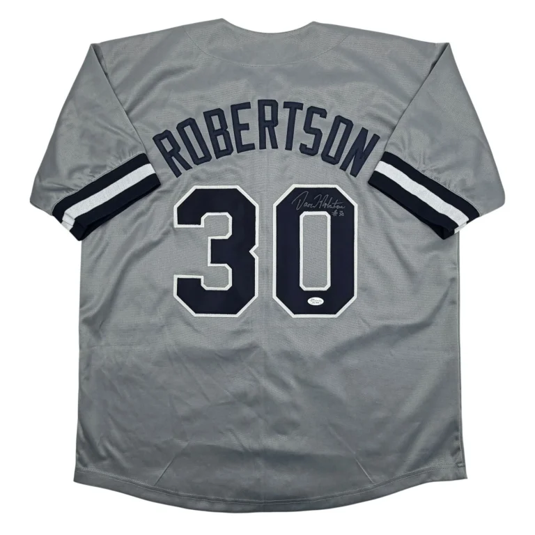 Autographed/Signed David Robertson New York Grey Baseball Jersey JSA COA