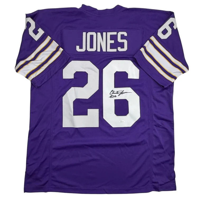 Autographed/Signed Clinton Jones Minnesota Purple Football Jersey JSA COA