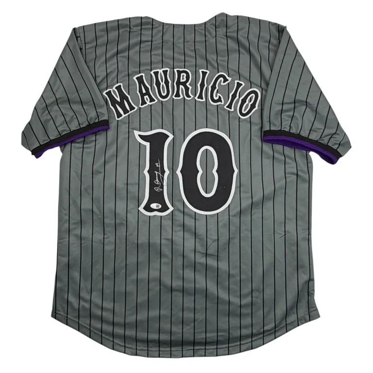 Autographed/Signed Ronny Mauricio New York Grey Pinstripe Jersey Beckett BAS COA