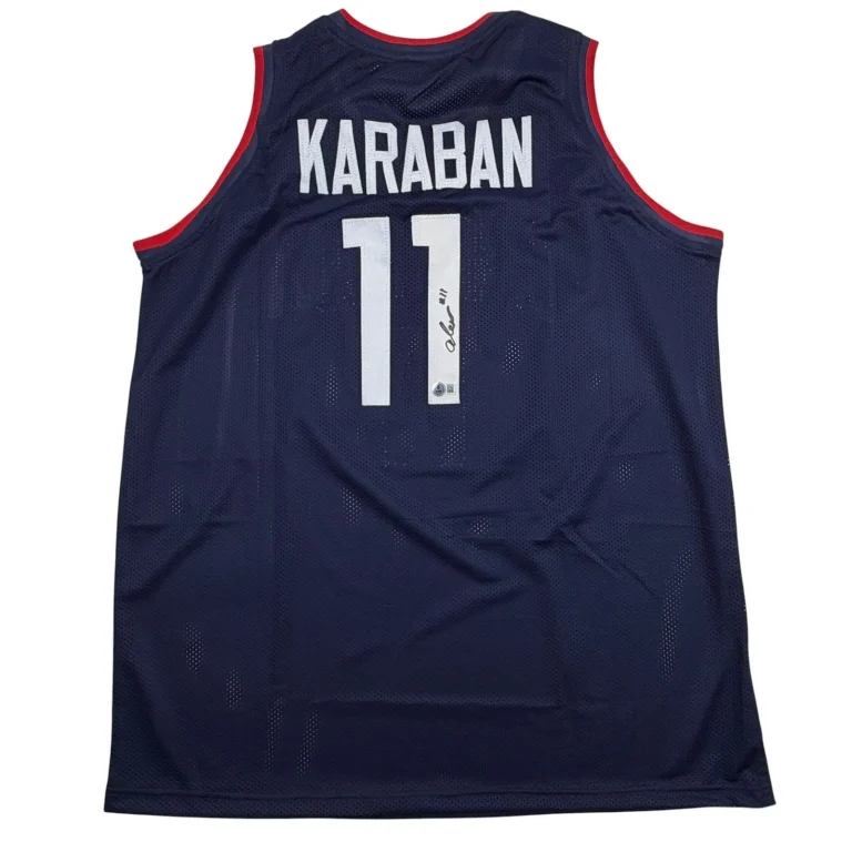 Autographed/Signed Alex Karaban UConn Connecticut Blue Jersey Beckett BAS COA