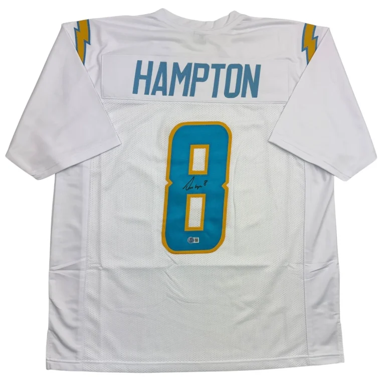 Autographed/Signed Omarion Hampton Los Angeles White Jersey Beckett BAS COA