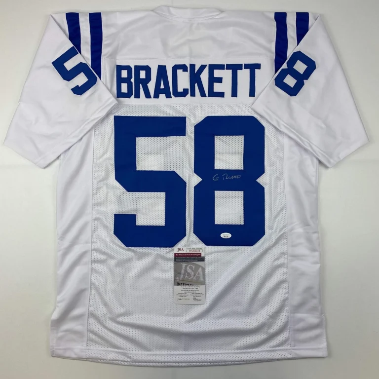 Autographed/Signed Gary Brackett Indianapolis White Football Jersey JSA COA