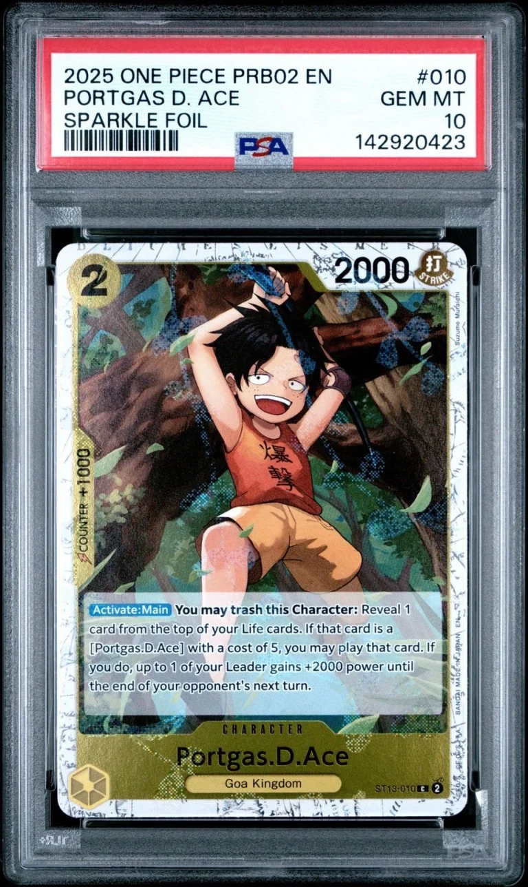 Graded 2025 One Piece Portgas D Ace 010 Sparkle Foil PRB02 Card PSA 10 Gem Mint