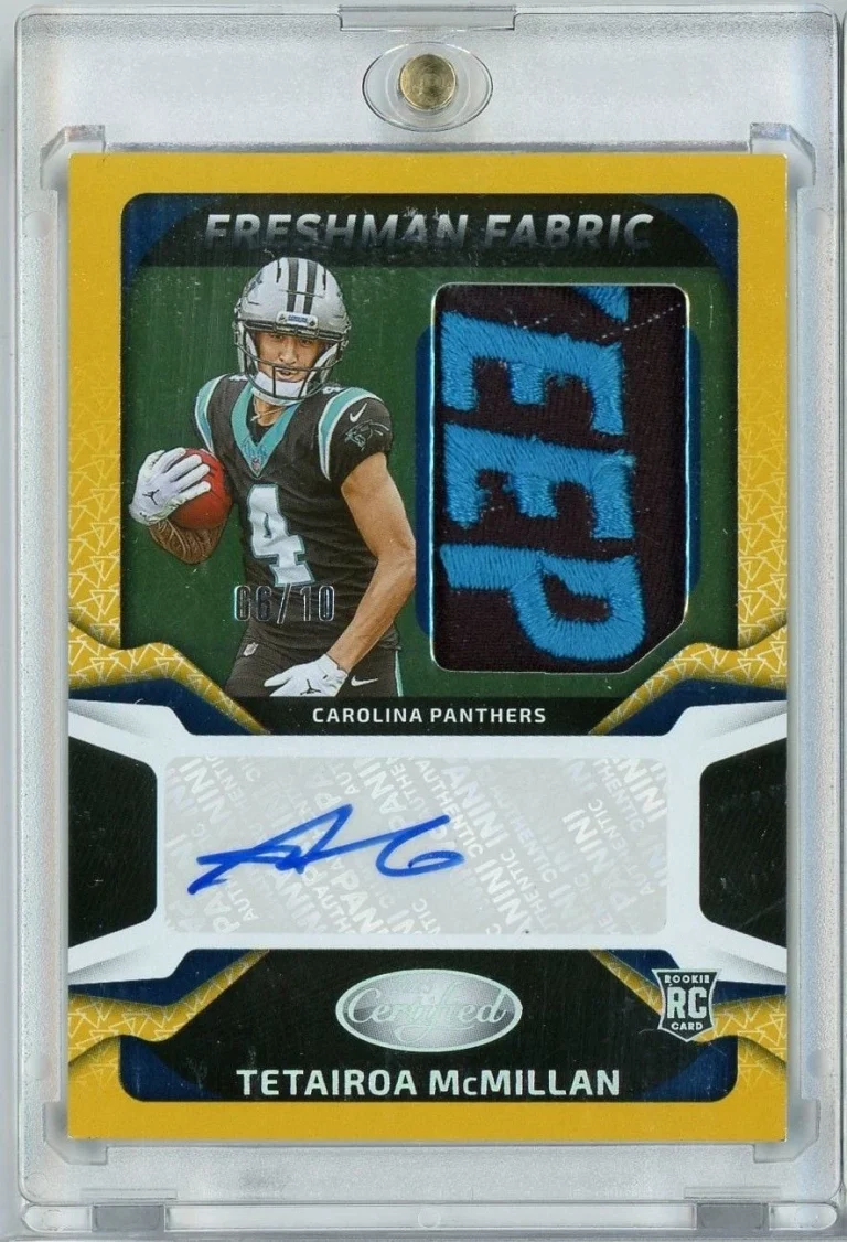 2025 Panini Certified Tetairoa McMillan FBCTMN Freshman Fabric RPA Auto /10 RC