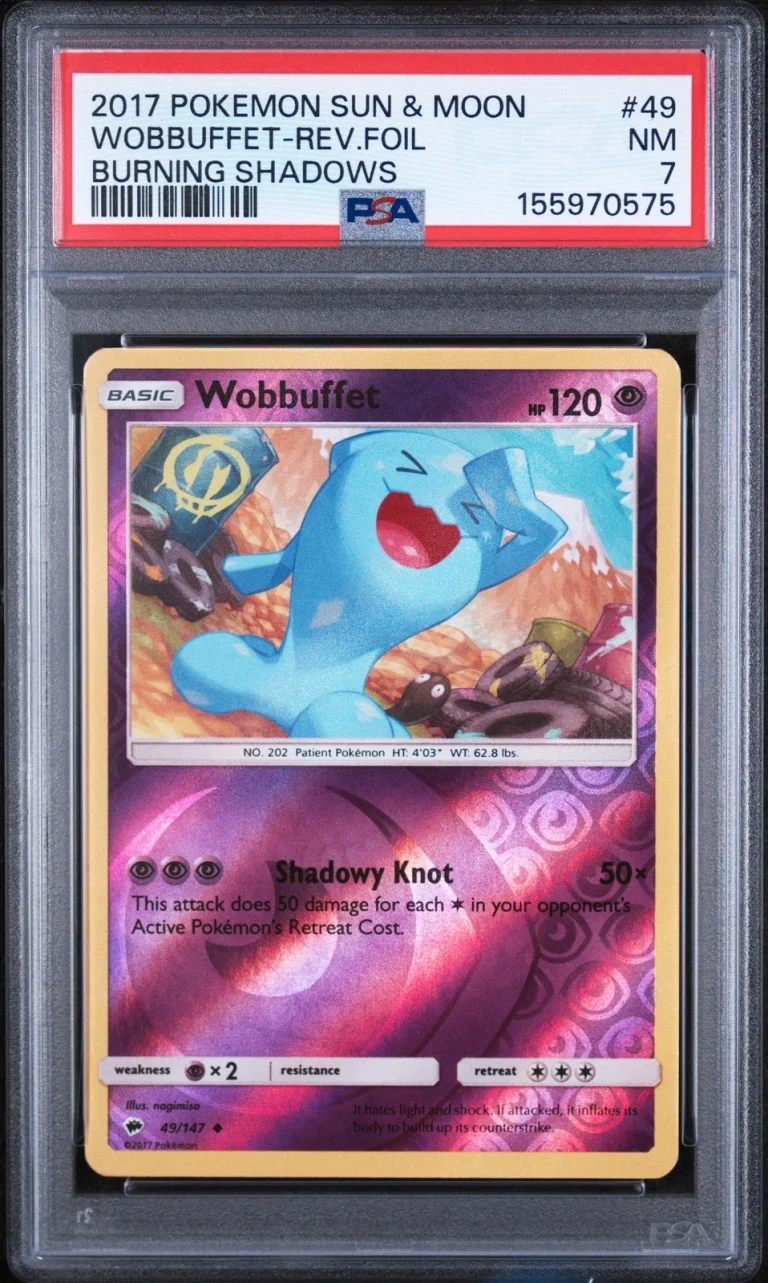Graded 2017 Pokemon S&M Burning Shadows Wobbuffet-Rev.Foil #49 Card PSA 7
