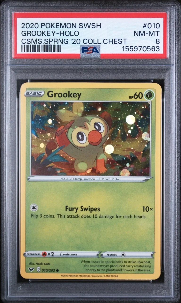 Graded 2020 Pokemon Sword & Shield Grookey-Holo #010 Card PSA 8 Near Mint
