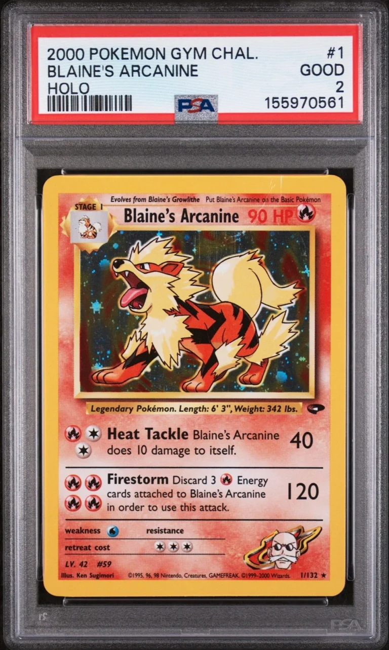 Graded 2000 Pokemon Gym Challenge Blaine's Arcanine #1 Card PSA 2 Good