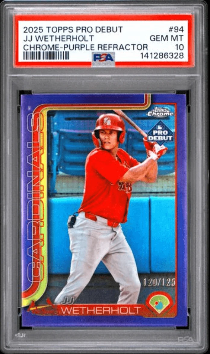 Graded 2025 Topps Pro Debut JJ Wetherholt #94 Purple /125 RC Card PSA 10