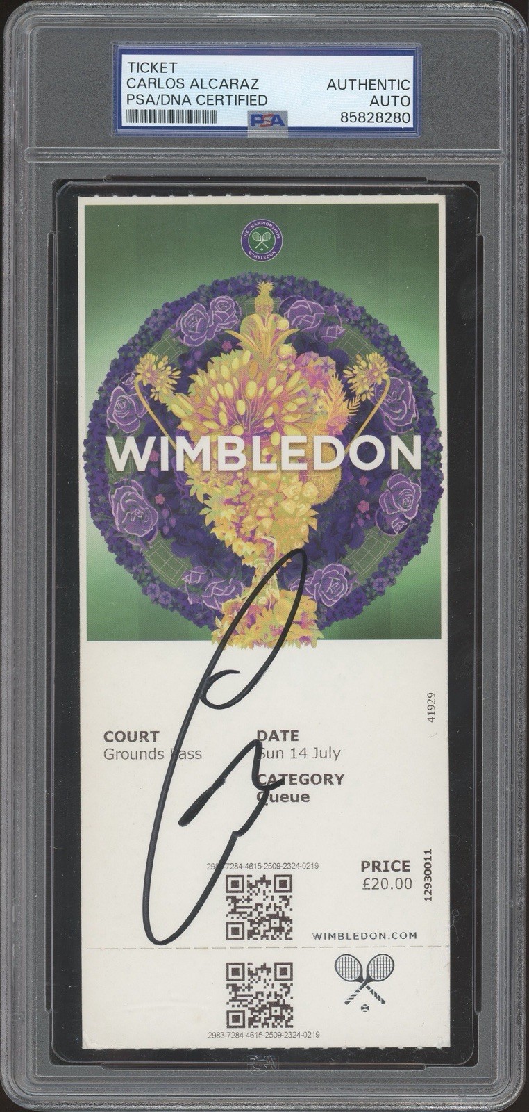 Carlos Alcaraz Signed 2024 Wimbledon Final Champion Ticket Stub PSA/DNA AUTO