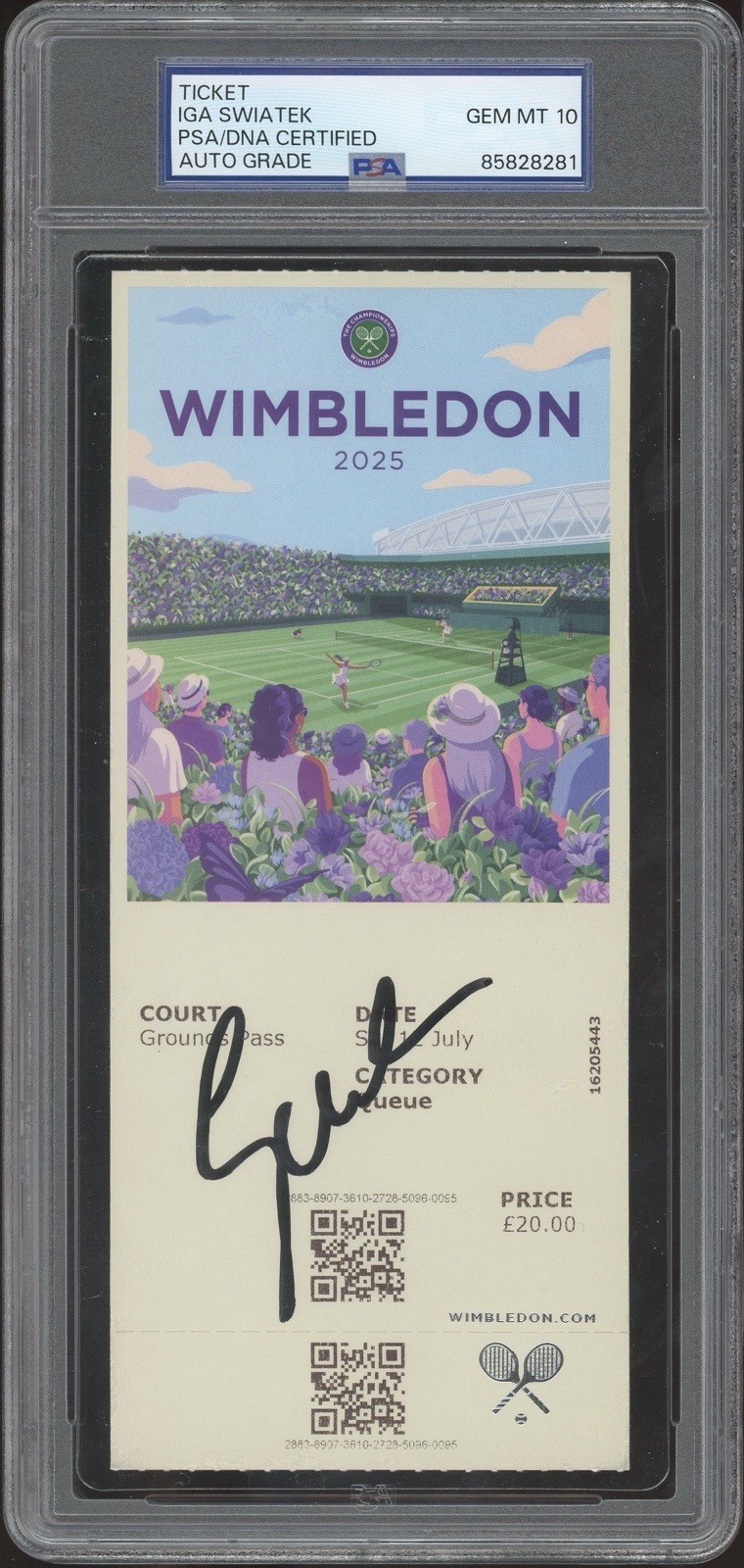 Iga Swiatek Signed 2025 Wimbledon Champion Ticket Stub Pass PSA GEM MINT 10 AUTO