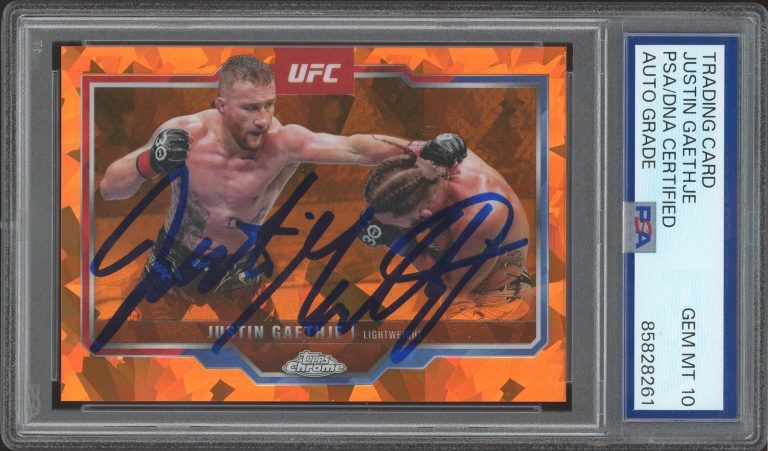 2025 Topps Chrome UFC #138 Justin Gaethje Signed Orange Sapphire /25 PSA AUTO 10
