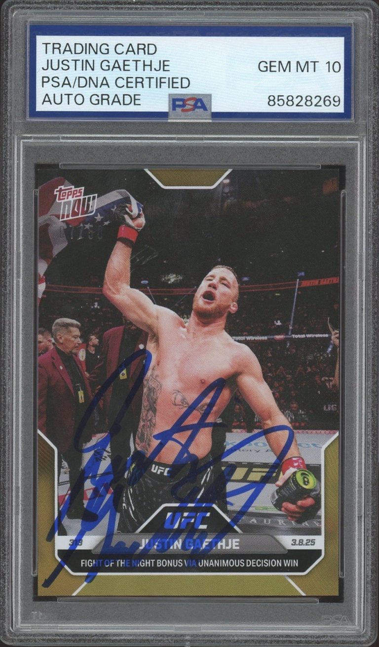 2025 Topps Now UFC #9 Justin Gaethje Signed UFC 318 Gold Foil /50 PSA AUTO 10