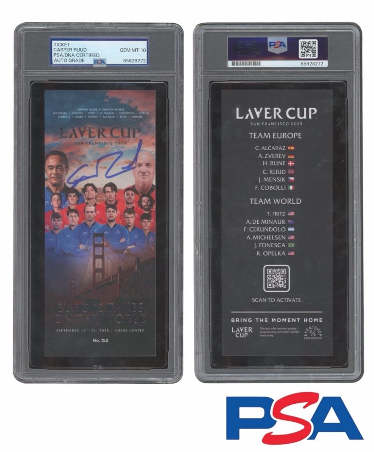 Casper Ruud Signed 2025 San Francisco Laver Cup Ticket Stub PSA GEM MT 10 AUTO