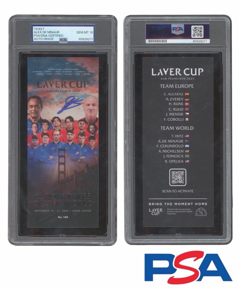 Alex De Minaur Signed 2025 San Francisco Laver Cup Ticket Stub PSA GEM 10 AUTO
