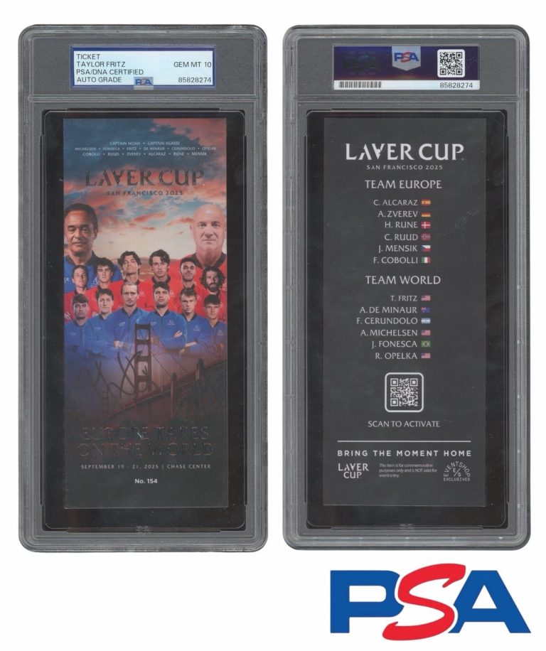 Taylor Fritz Signed 2025 San Francisco Laver Cup Ticket Stub PSA GEM MT 10 AUTO