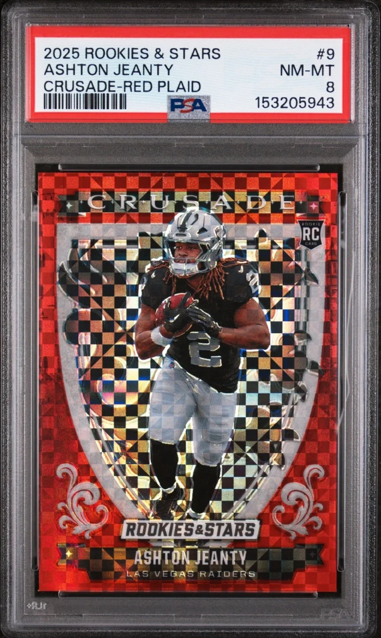 Graded 2025 Panini R&S Ashton Jeanty #9 Crusade Red Plaid RC Card PSA 8