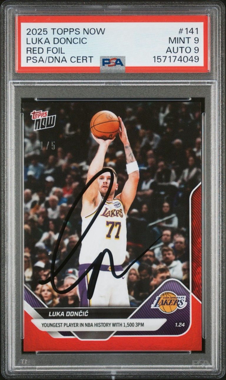 2025 Topps Now NBA #141 Luka Doncic Signed Red Foil Auto /5 PSA MINT 9/9 LAKERS