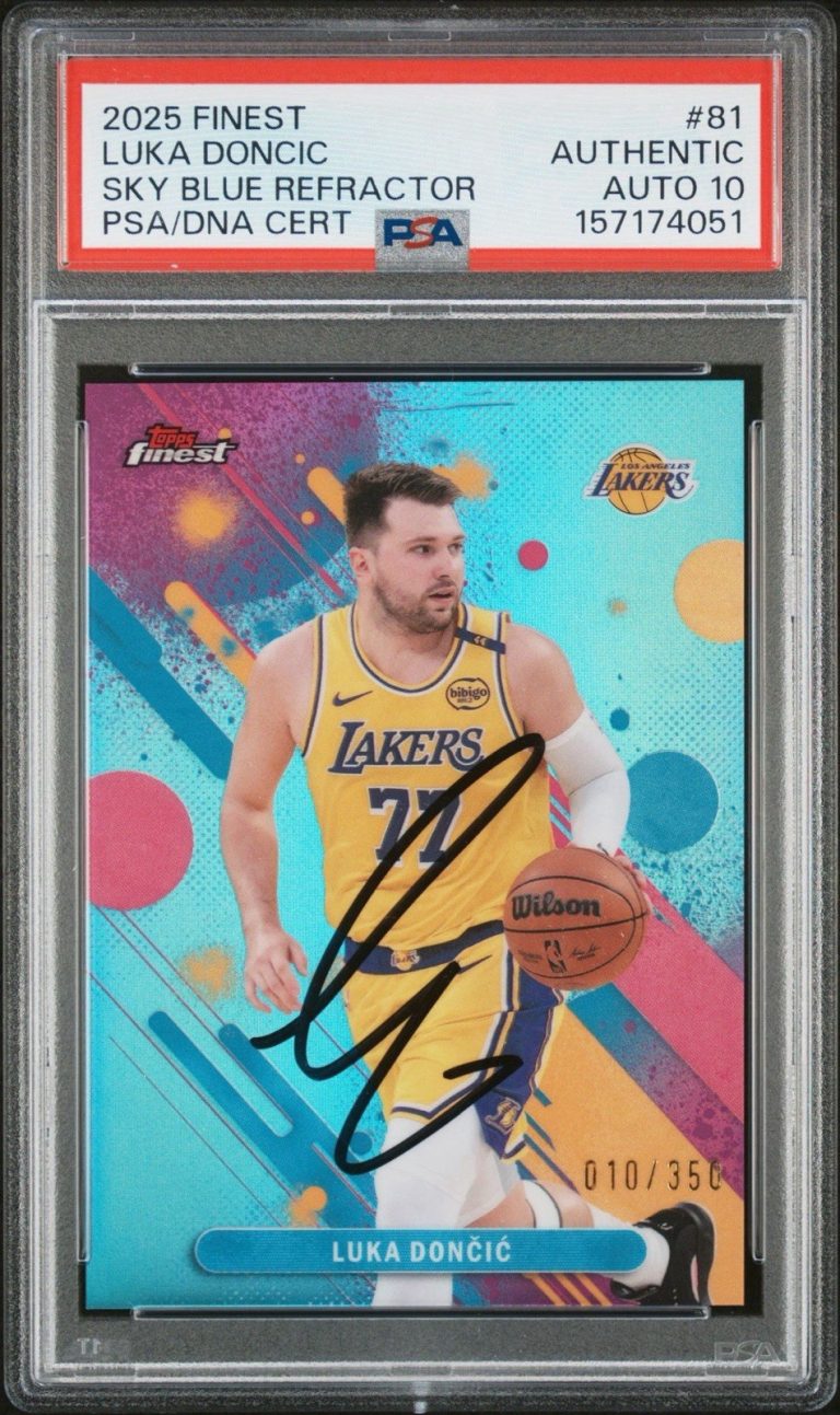 2025 Topps Finest #81 Luka Doncic Signed Sky Blue Refractor /350 PSA AUTO 10