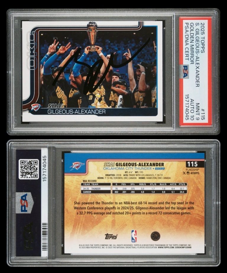 2025 Topps NBA #115 Shai Gilgeous-Alexander Golden Mirror SSP PSA MINT 9/AUTO 10