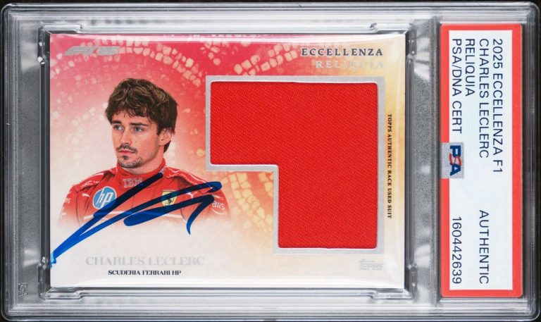 2025 Topps Eccellenza F1 Charles Leclerc Signed Race Worn Suit PSA AUTO FERRARI