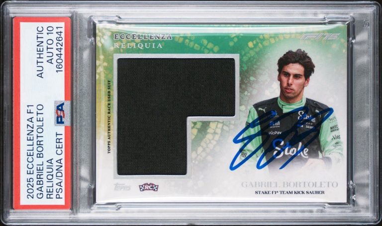 2025 Eccellenza F1 Gabriel Bortoleto Signed Rookie Race Worn Suit PSA AUTO 10 RC
